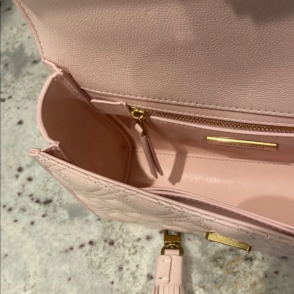 Tory Burch Pink Polished Grain Quilted Small Fleming Crossbody Bag - Picture 6 of 9